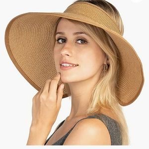 Sun Hat UPF 50+ Protecetion Wide Summer Hat Brim Roll-up Straw Bow Sun Visor